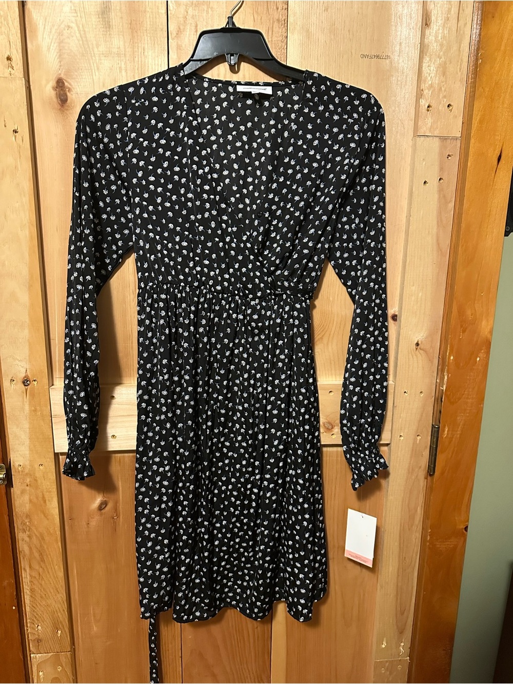 Motherhood Maternity Black & White Long-Sleeve Floral Midi Dress (V-neck & Tie)